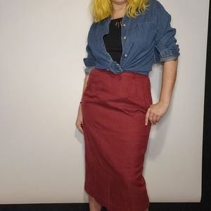 Vintage Red Sharon Young Pleated Pencil Skirt